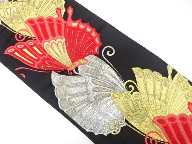 JAPANESE KIMONO / ANTIQUE FUKURO OBI / SILK / WOVEN BUTTERFLY